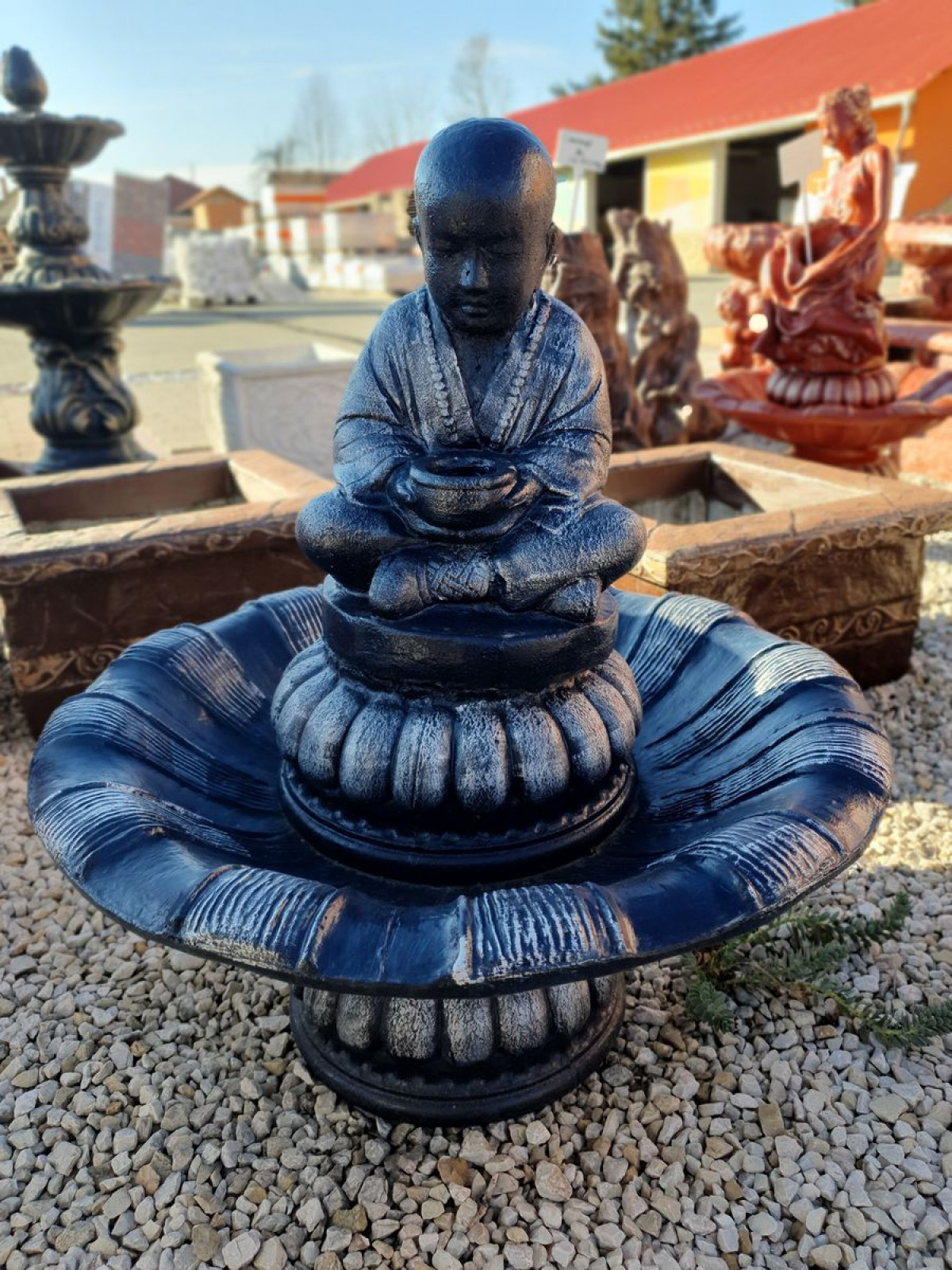 Kerti díszek Buddha szökőkút kék