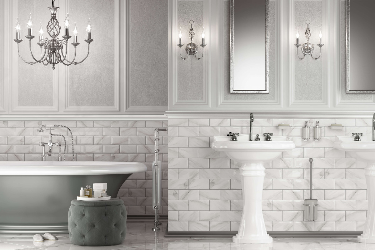 Golden Tile_Metro Carrara fehér márvány fényes falicsempe 10 x 20 x 0,7 cm /460251/