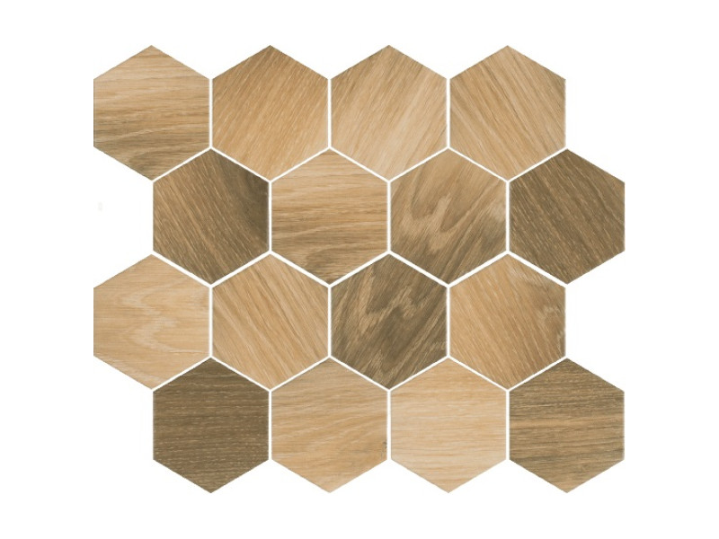 Paradyz_Uniwersalna Wood Natural Mix Heksagon Mosaic matt fali csempe 22*22,5 cm