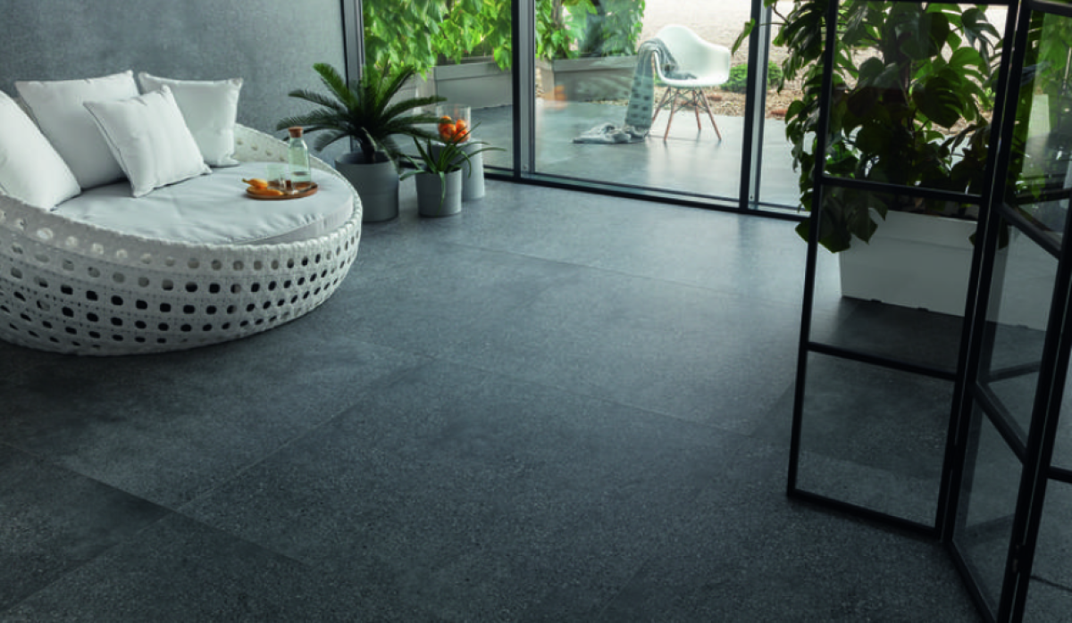 Tubadzin Monolith_Terrazzo Grey Mat gres burkolat 119,8x119,8*0,6 cm