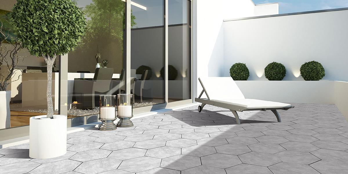 Kőporcelán_StoneGres_ Esagono Quarzite Bianca (Natural) 60 x 52 x 2 cm
