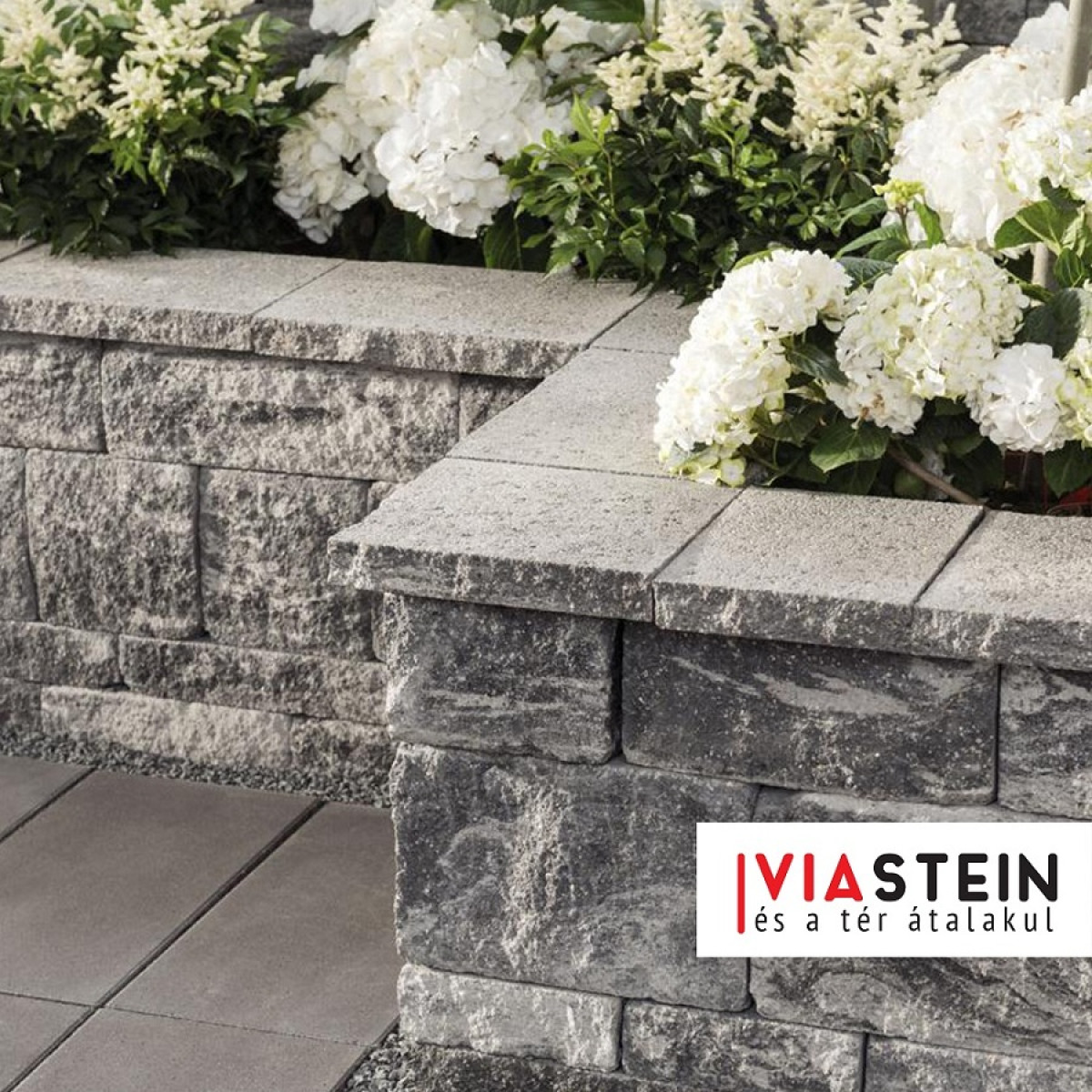 VIASTEIN_VIA+ Mattone Tres falazóblokk roppantott felülettel_antracit/fehér árnyalt 15 cm